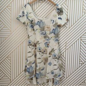 Jeffrey & Dara 90s Vintage Floral Fit & flare A line chiffon cap sleeve Dress 10